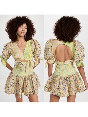 Alémais Daisy Cutout Puff Sleeve Floral Minidress NWT XS​​